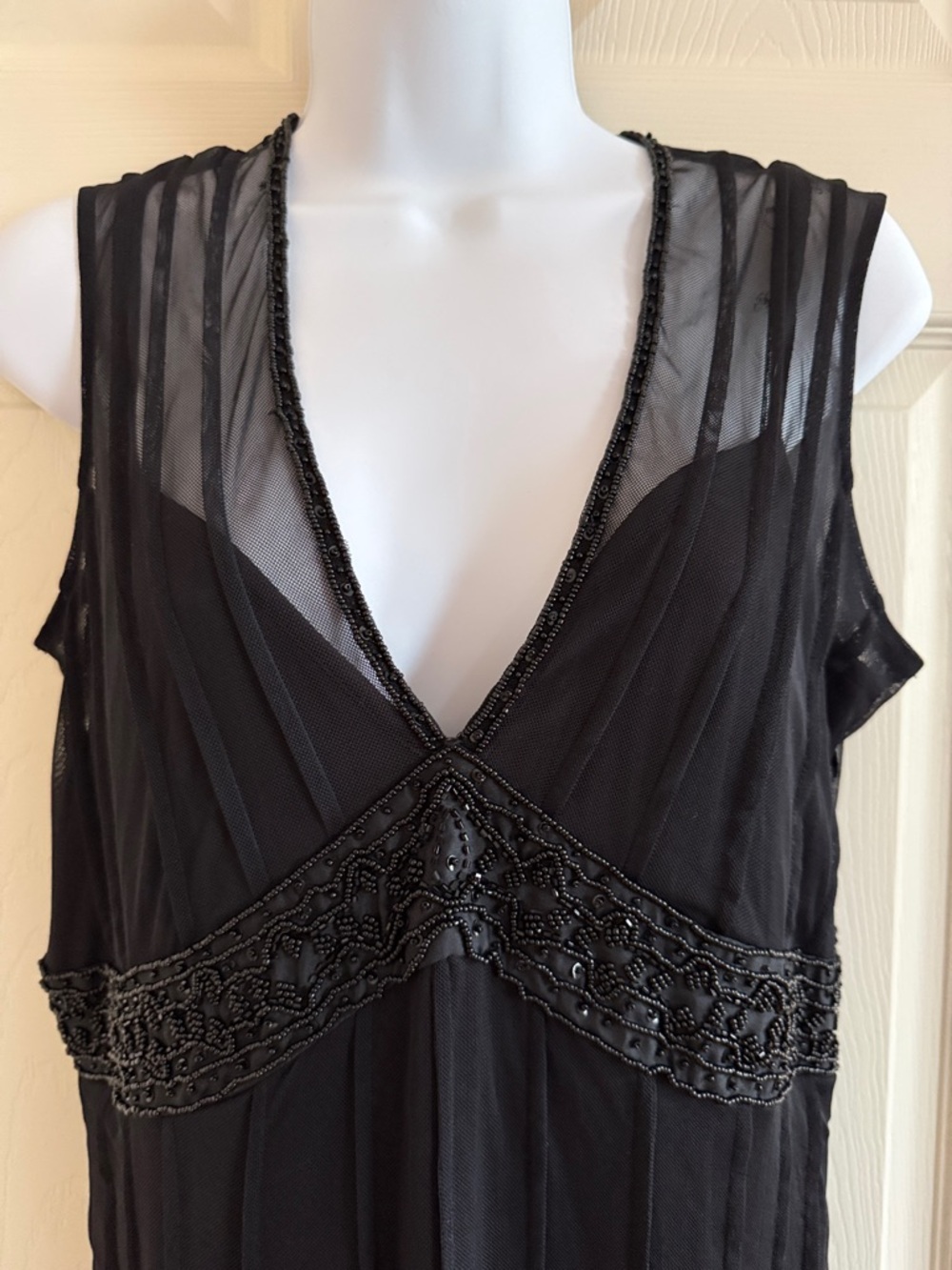 ECI New York Black Beaded V-Neck Chemise